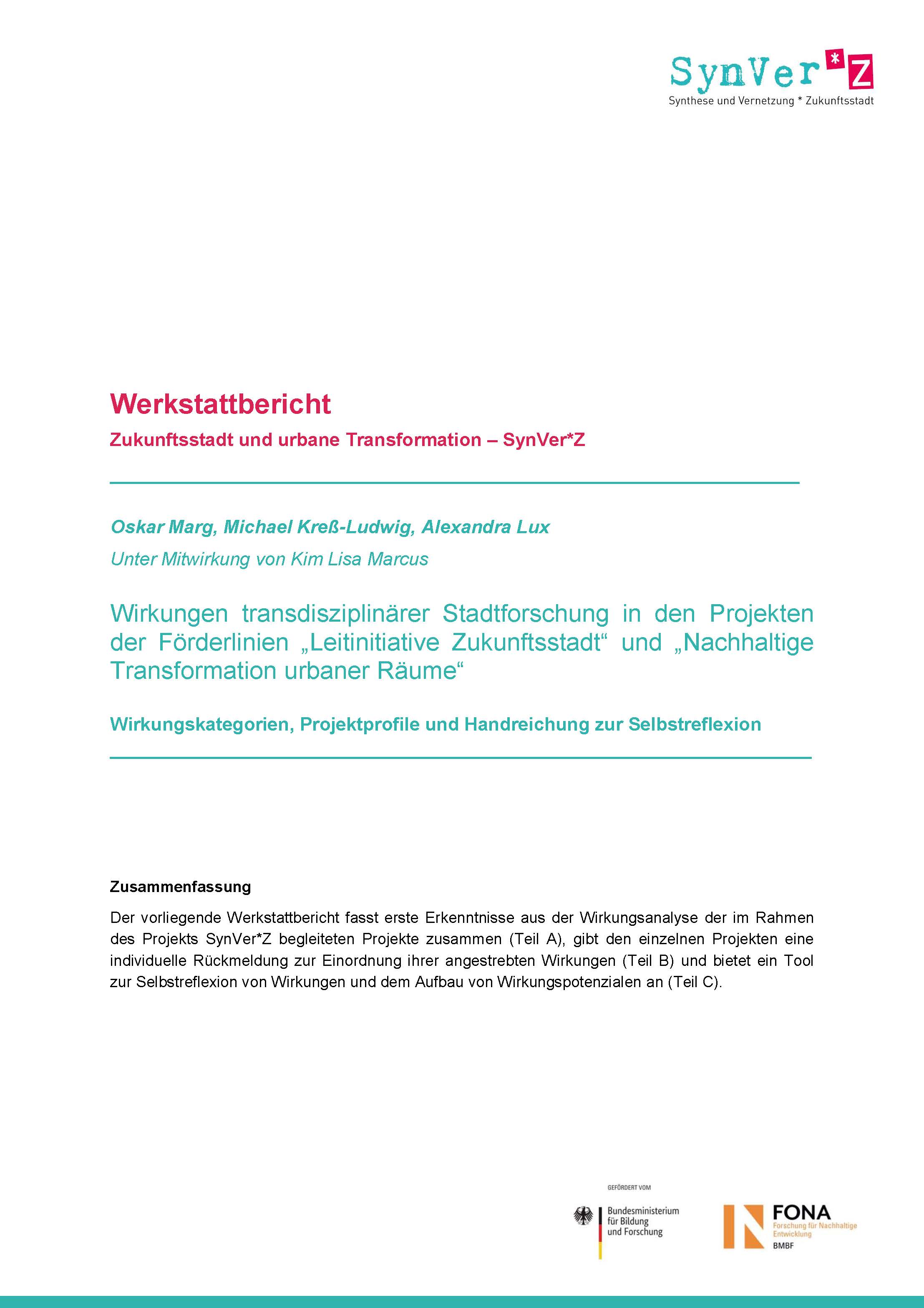 Marg et al. SynVerZ 2019 Werkstattbericht Wirkungen transdisziplinarer Stadtforschung
